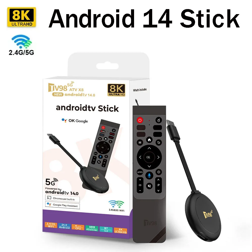 

Android TV Stick Allwinner H313 TV98 PK H96 Max 4G Wifi 5G Wifi6 Dual band 8GB 128GB HD 8K 4K 3D HDR Voice Remote iptv DC 5V 2A