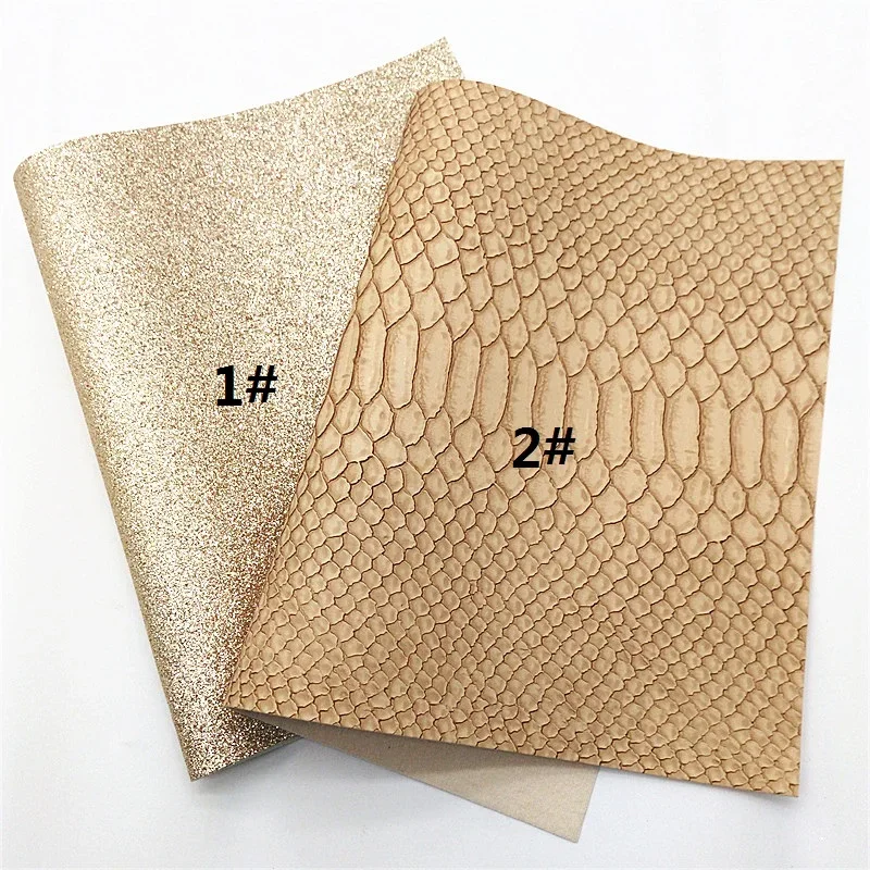 Gold Shimmer Glitter  Snake Crocodile Embossed Faux  Tiger Pattern Faux  Suede  For DIY 21x29CM Y313