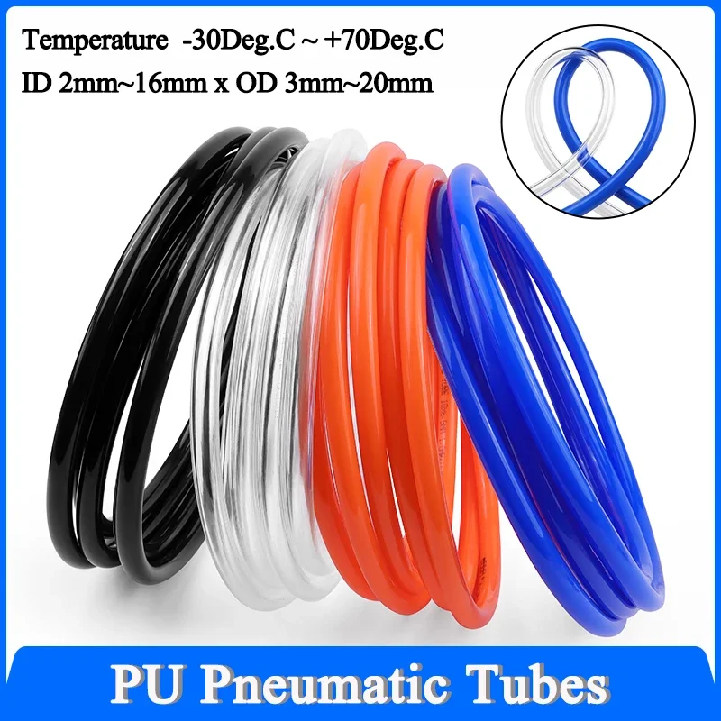 PU Pneumatic Tubing Range 1 to 10 Meters | Outer Diameters 3–20 mm | Flexible Polyurethane Air Hose | RoHS Certified | -30°C to