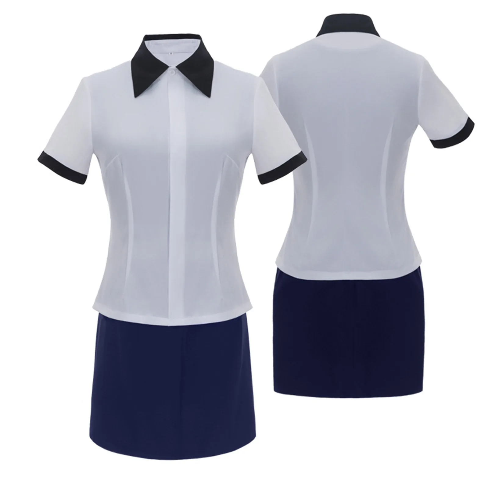 

Yin Jialan Cosplay With Dark Blue Wigs With White Blue Professional Attire Cosplay Costume Halloween Party Outfit