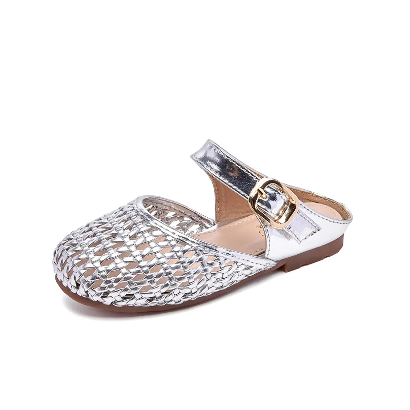 

Fashion Woven Children's Sandals New Half-slip Casual Slippers Girls' Little Hollow-out Sandals Kids Flat Beach Shoes Slippers