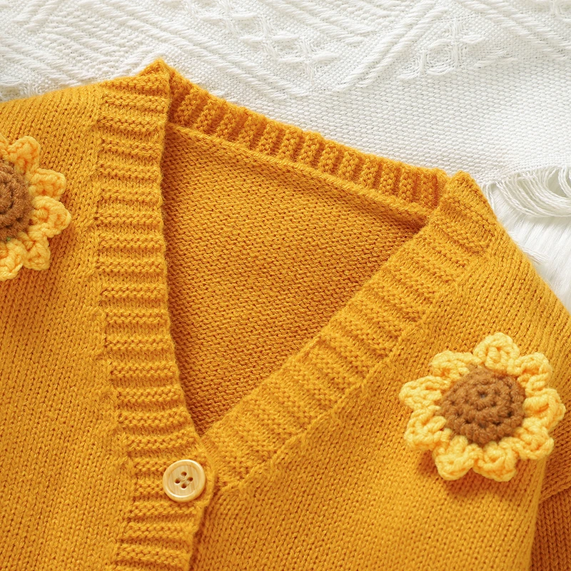 Maglioni per bambini moda carino girasole lavorato a maglia per bambini vestiti per bambini manica lunga Cardigan per neonata autunno top capispalla