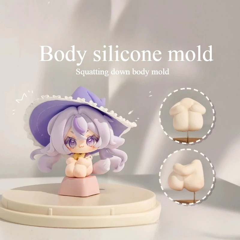 Ultra-light Clay Squatting Body Silicone Mold/handmade DIY Stone Sculpture Soft Pottery Resin Clay Q Version Cartoon Figure Mold