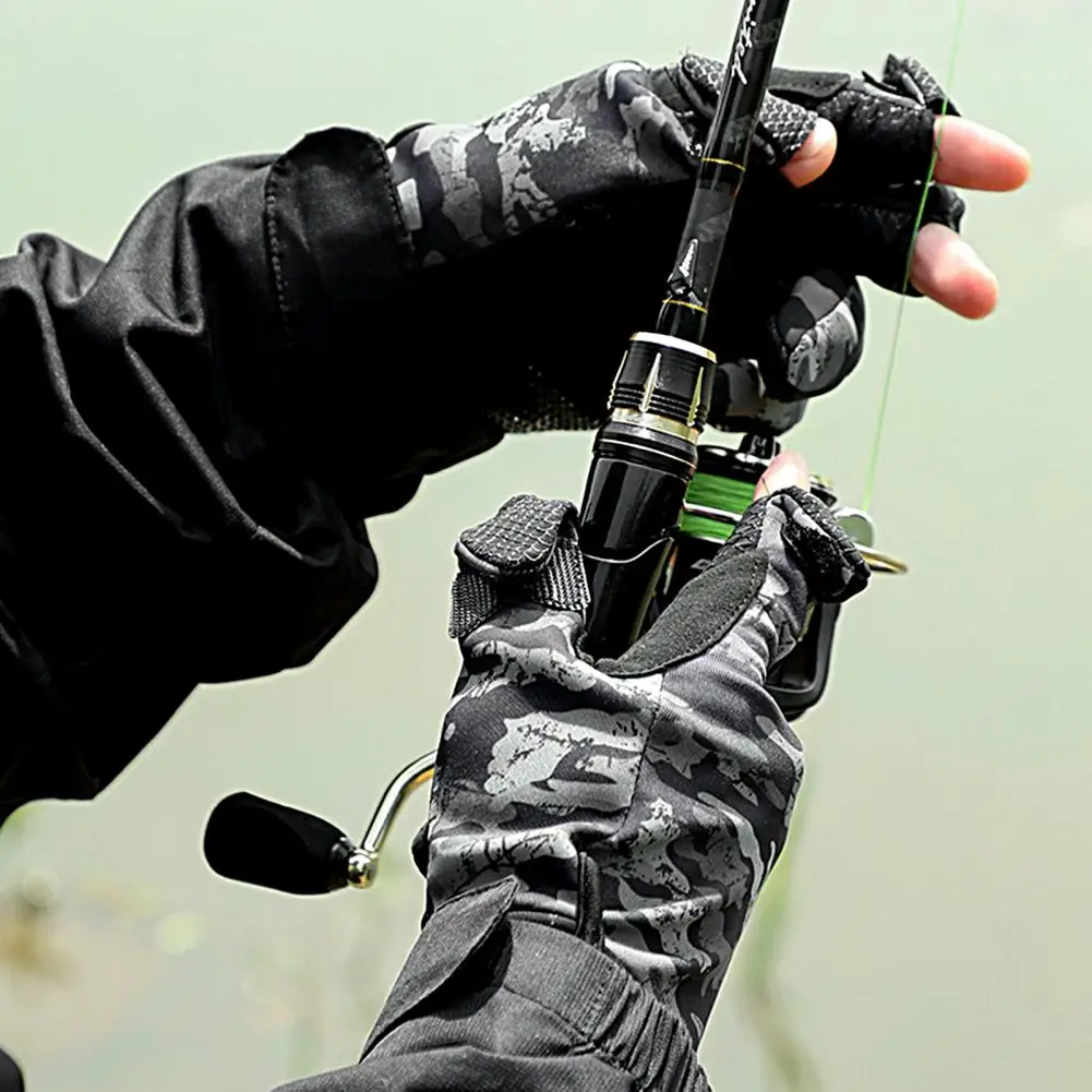 

Angling Gloves Long Lasting 3-Fingerless Thickened Windproof Winter Unisex Skiing Angling Gloves for Fishing