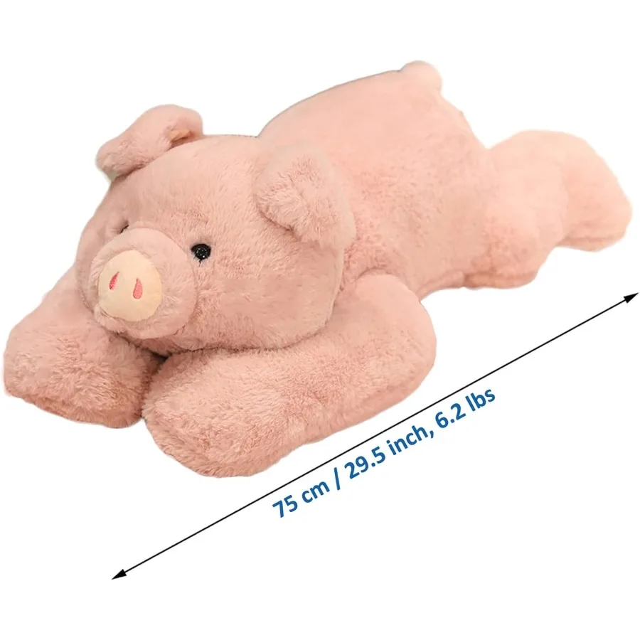 Peluche cochon pondéré de 6,2 lb, jouet d'oreiller de 29,5 pouces pour garçons et filles, tissu gris doux avec câlins confortables