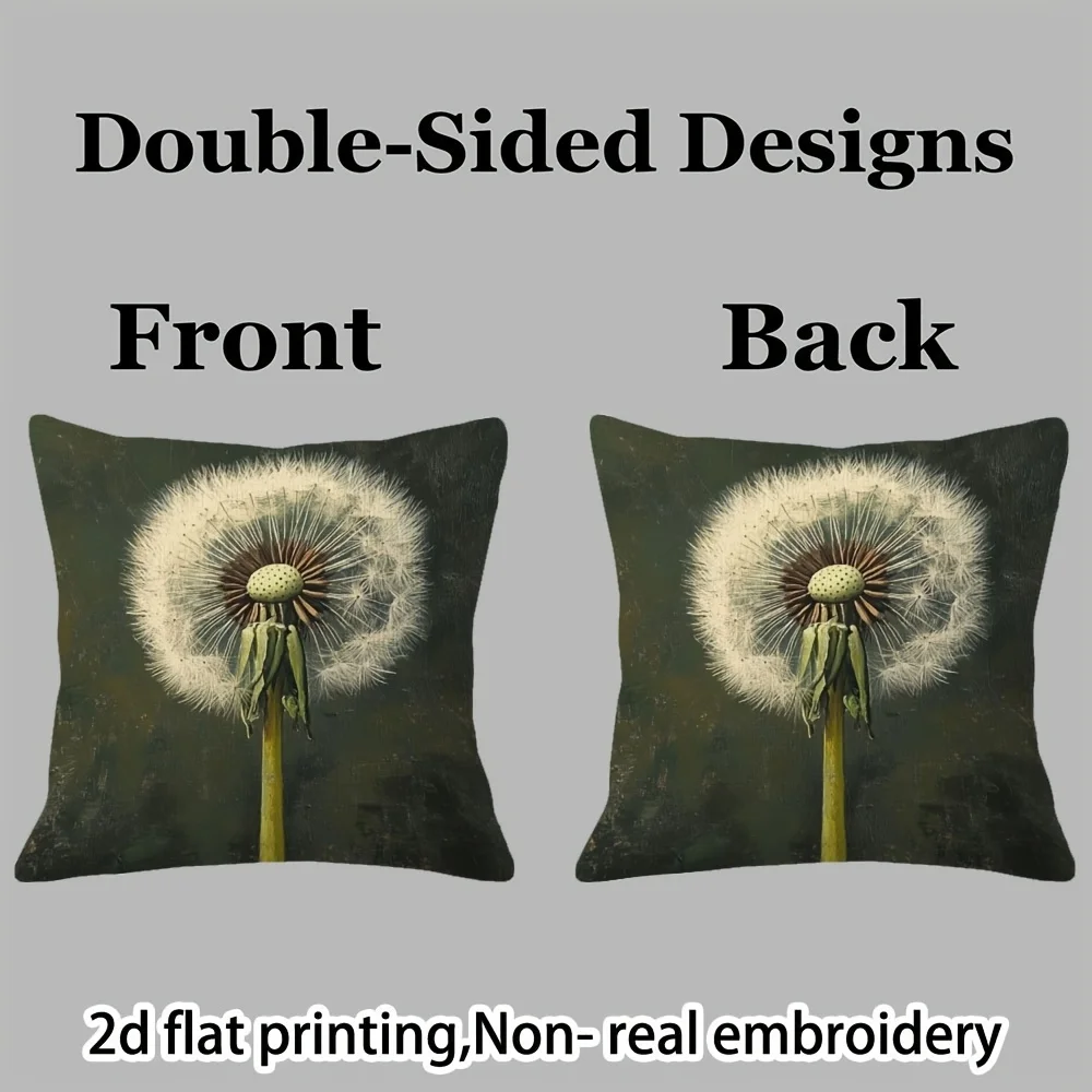 Dandelion Flower Print Pillow Case Double-Sided 2D Flat Decorative Cushion Cover, Modern Home Decor for Cafe Bar Sofa, 1PC