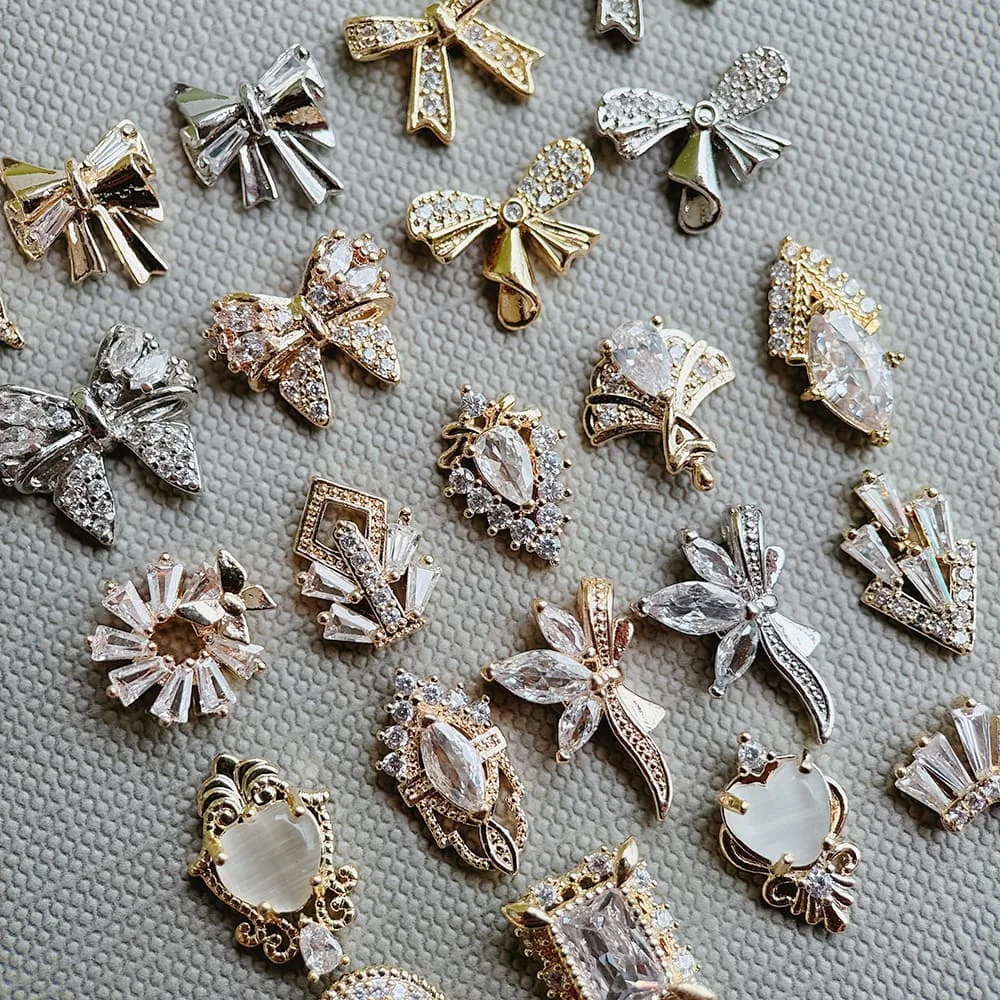 

10pcs Luxury Butterfly Ribbon Bow Zircon Metal Nails Jewelry Decorations DIY Wearing Nail Art Accessories Charms Parts Supplies