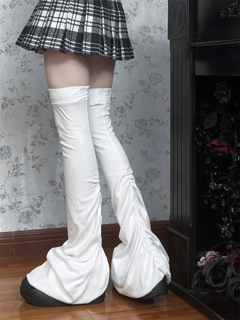 

Japanese Subculture Pleated Leg Warmers Original Mine Series Solid Color Versatile Hot Girl Y2K High Leg Socks Gothic Legwarmers