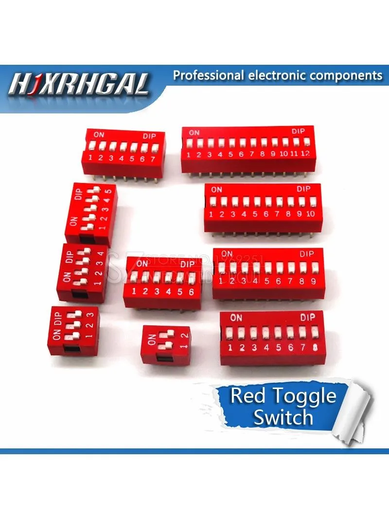 100PCS Przełącznik suwakowy 1 2 3 4 5 6 7 8 9 10 12 Bit 2.54mm Pozycja Way DIP Red Pitch Przełącznik dwupozycyjny Czerwony Snap Switch hjxrhal — zdjęcie produktu 4