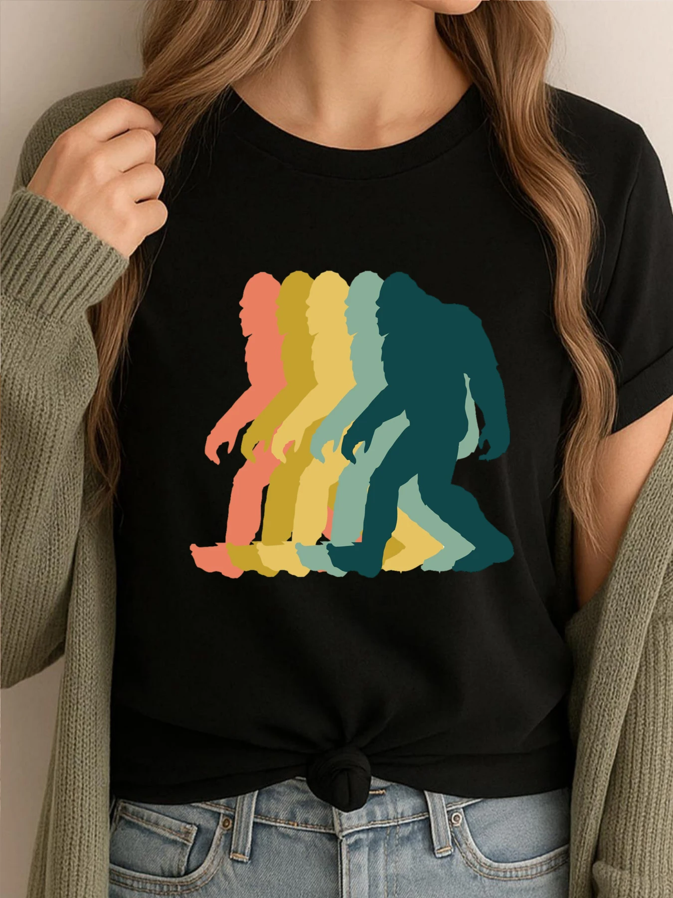 

Новое поступление, футболки с принтом Bigfoot, ретро, винтажные футболки с графикой, мужские футболки большого размера в стиле аниме, китайский стиль