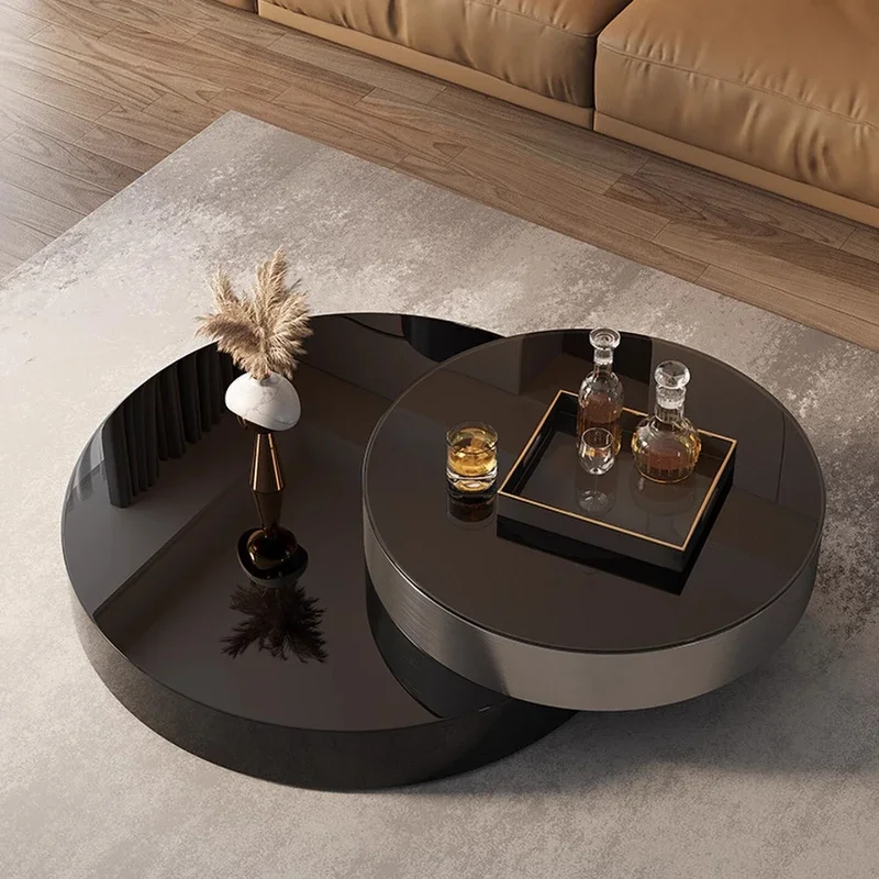

Italian Living Room Designer Coffee Table Luxury Modern Rotating Black Glass Round Center Side Table Nordic Bedroom Furniture