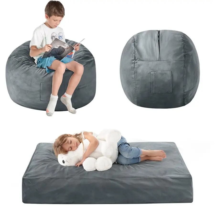 

Детское кресло-мешок-кровать, трансформируемое в напольный матрас, с наполнителем, маленькое кресло-мешок для мальчиков и девочек, напольный диван