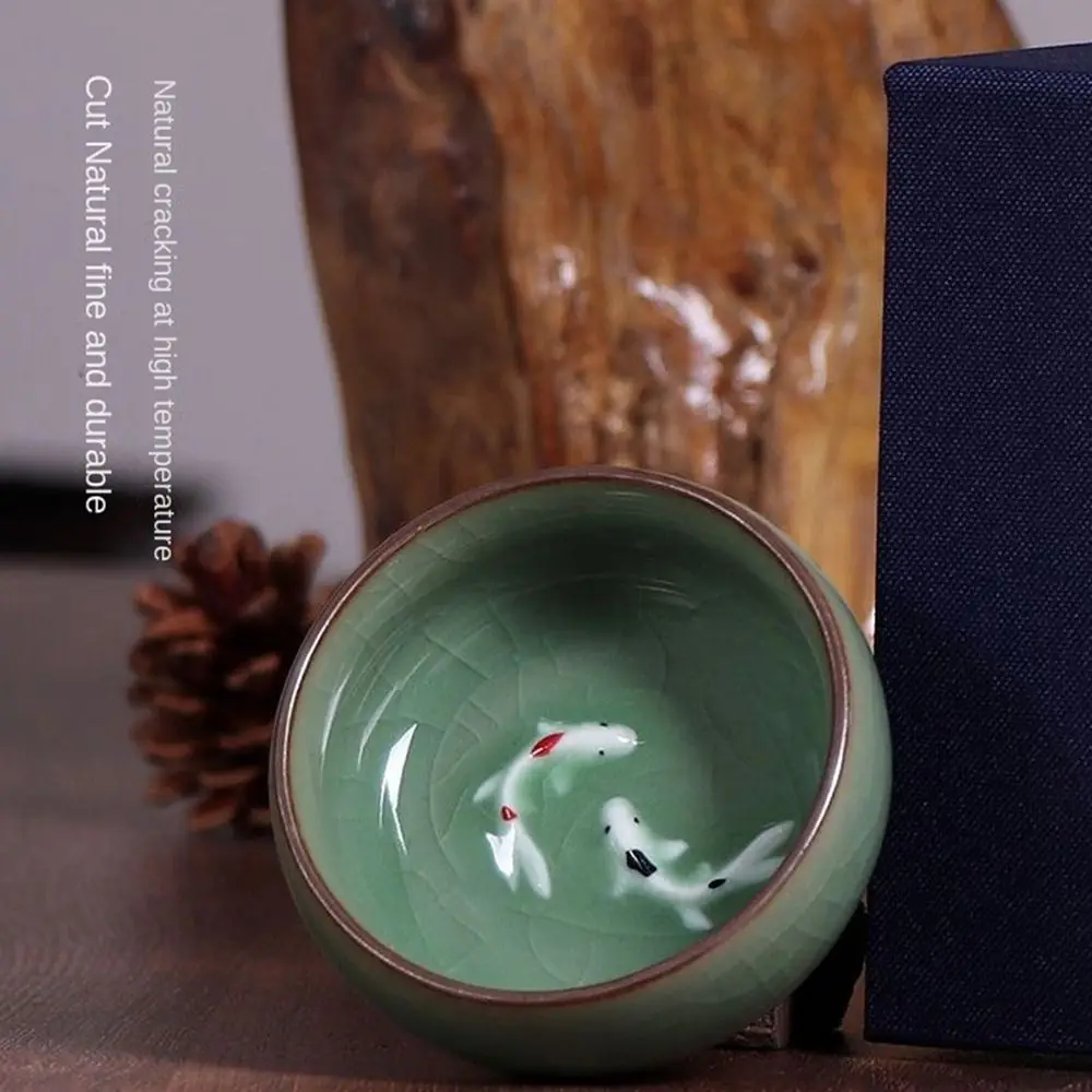 Фарфоровые чайные чашки Crackle Golden Fish Celadon, кунг-фу, 60 мл, чашка для чая Longquan, сервировочная нежная китайская чайная чашка, бытовая