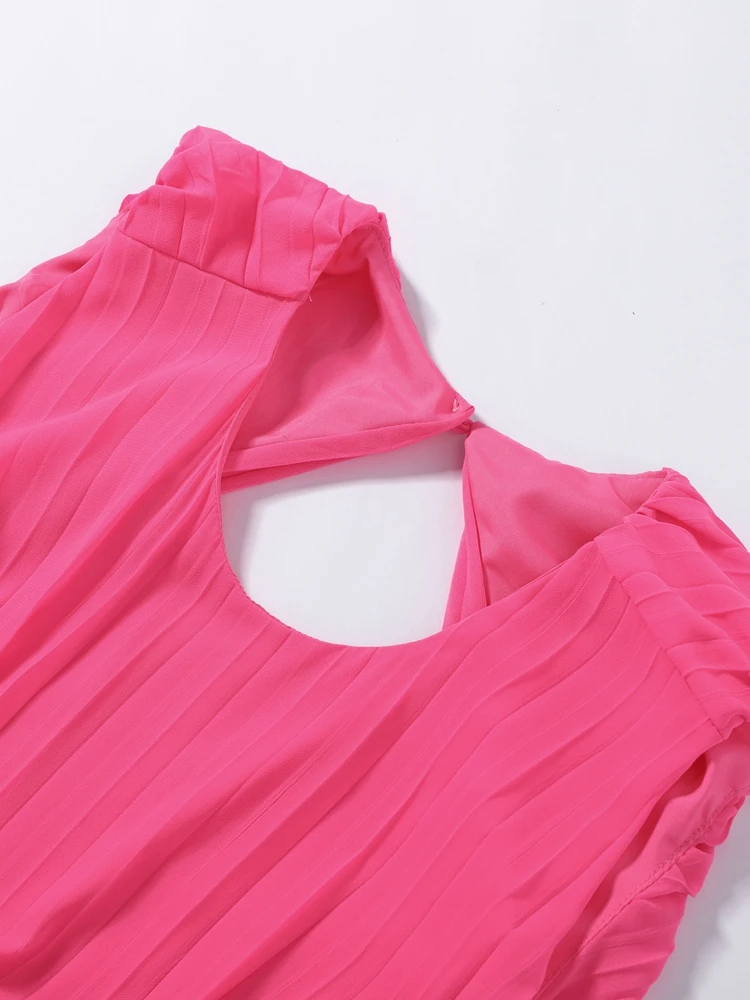 Plissiertes Taillenschnürendes Langes Kleid Damen Sexy Rundhals Ärmellos Rückenfrei Schlankes Party-Abendkleid Charmante Damen-Partykleidung – Detail 7