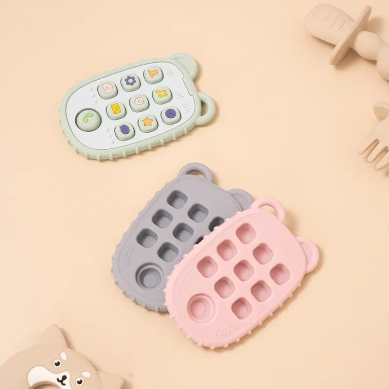 Baby Silicone Teether Soft Button Remote Control Teething Chewing Toys BPA Free Infant Phone Toy for Toddler Sensory Development