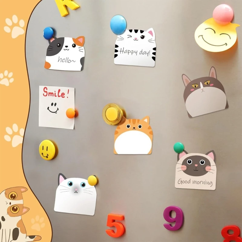 Y1UB 12Pieces Cartoon Cats Sticky Note Paper Ashesive Note Pad Memo Pad Unruled Sticky Note Reminder on Fridges Door Computer