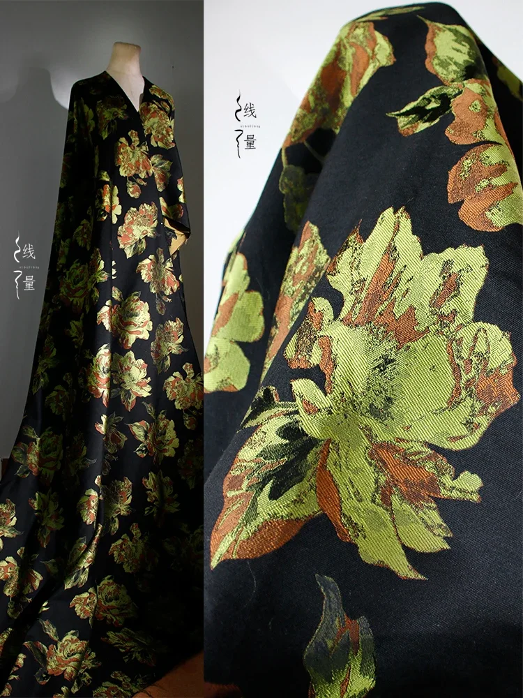 Tessuto Jacquard nero e verde abito Cheongsam Vintage in stile cinese tessuti firmati di abbigliamento di alta qualità