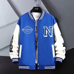 Autumn Men's N Printed Baseball Jacket Harajuku High Street Blue Sports Jacket Fashionable Men's Thin Baseball Uniform New 2024
