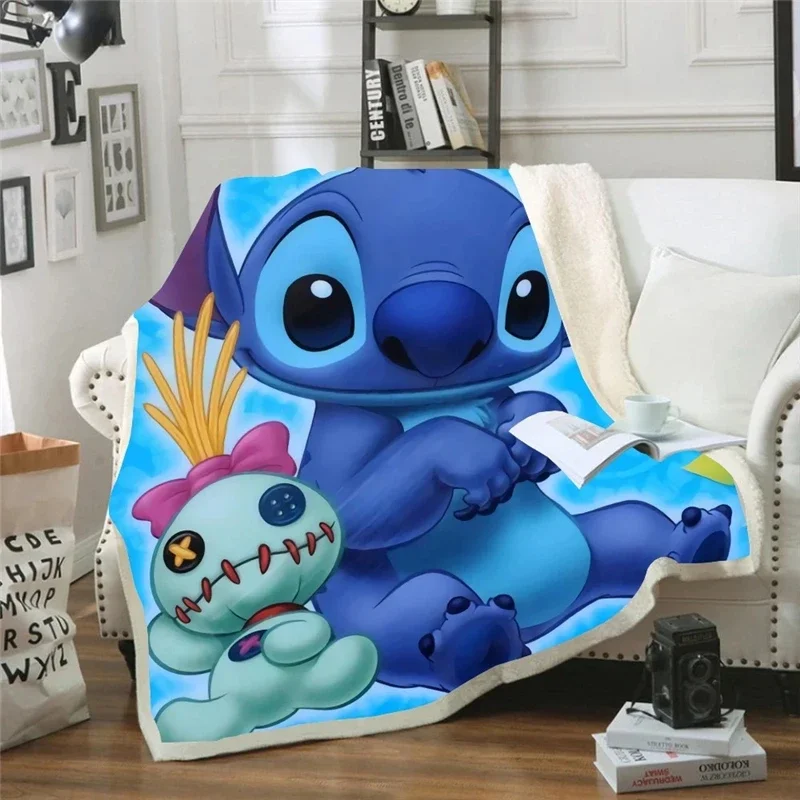 Disney Lilo& Stitch Cute Baby Plush Blanket Throw Sofa Bed Cover Single Twin Bedding for Kids Boys Girls Children Lovely Gifts