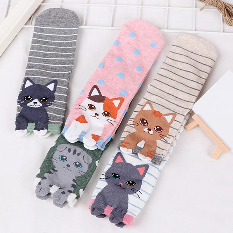 5 Pairs/set Sweet Cute Women's Socks Korean Fashionable Autumn Winter Stripes New Cotton Cartoon Socks Wholesale Medium Tube Sox