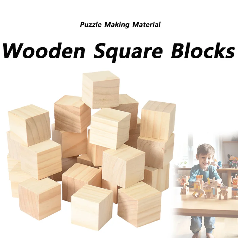 Unfinished Blank Mini DIY Wooden Square Blocks 1cm Wood Solid Cubes for Woodwork Craft Kids Puzzle Making Material