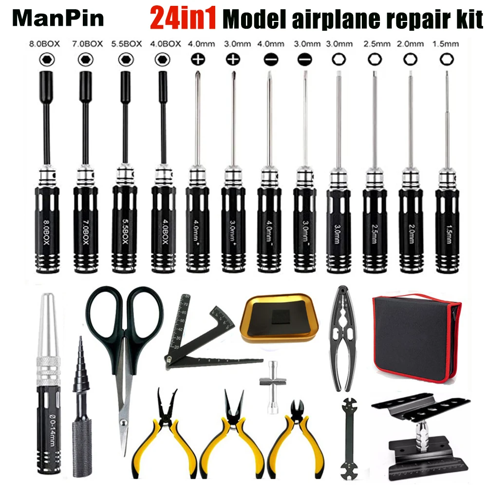 

24in1 Carbon Steel Hex Screwdriver Tool Kit Sleeve screwdriver Pliers for Model Airplane RC Helicopter Car Drone Aircraft Repair