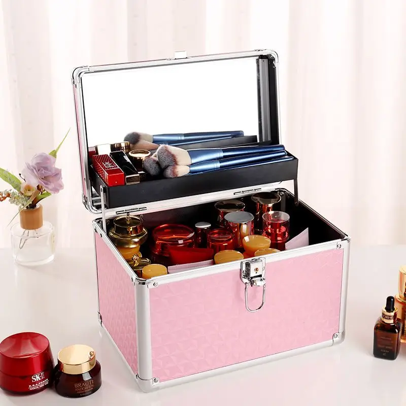 2023 Professional Makeup Box Aluminum Alloy Make Up Organizer Women Cosmetic Case with Mirror Travel Large Capacity Suitcase Bag