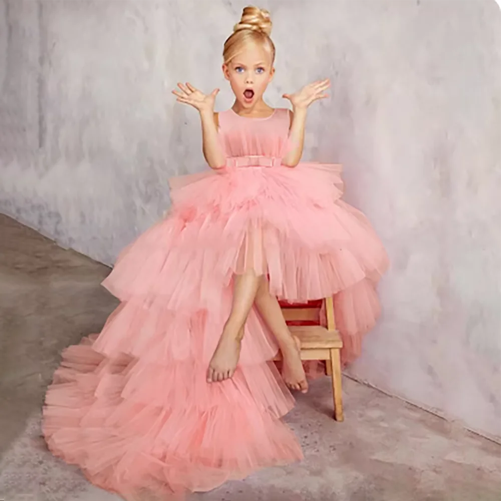 Girls Trailing Party Princess Dress Kids Birthday Formal Sleeveless Bow Gown Children Daily Holiday Long Clothes Evening Costume