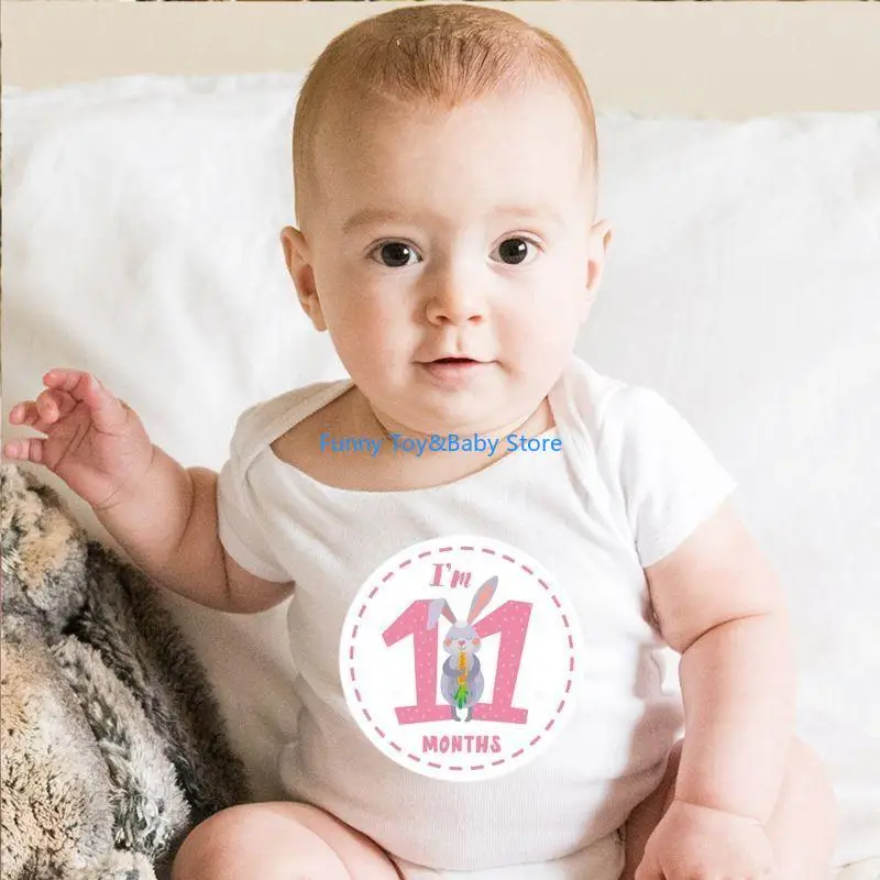 C90B Boho Animals Adesivi per il mese neonato per bambino Neutro genere (12 conteggi)