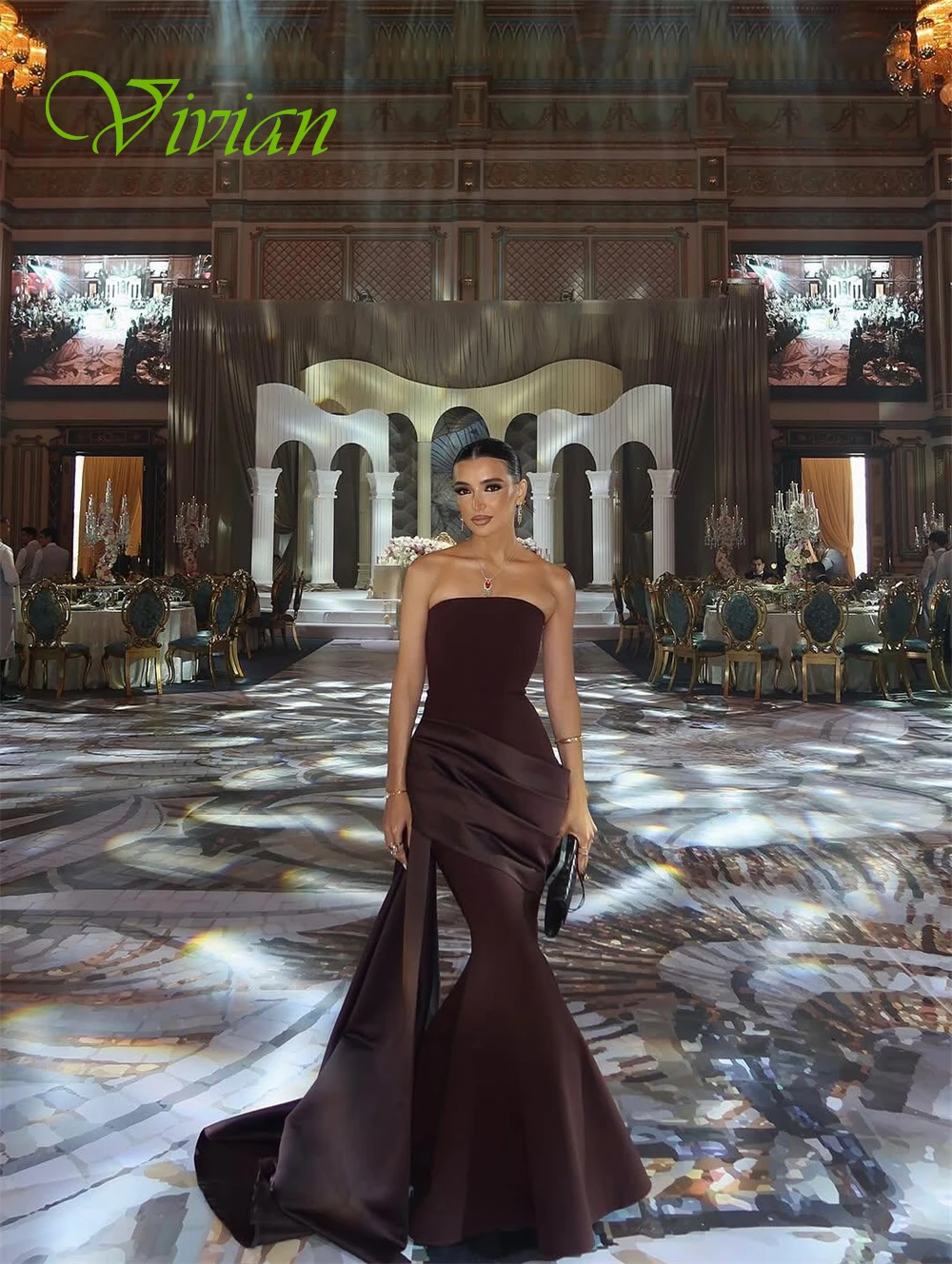 

Customized Elegant russet Jersey Evening Dress Formal Strapless Sleeveless Celebrity Gowns Soft Mermaid Sweep Train Prom Dresses