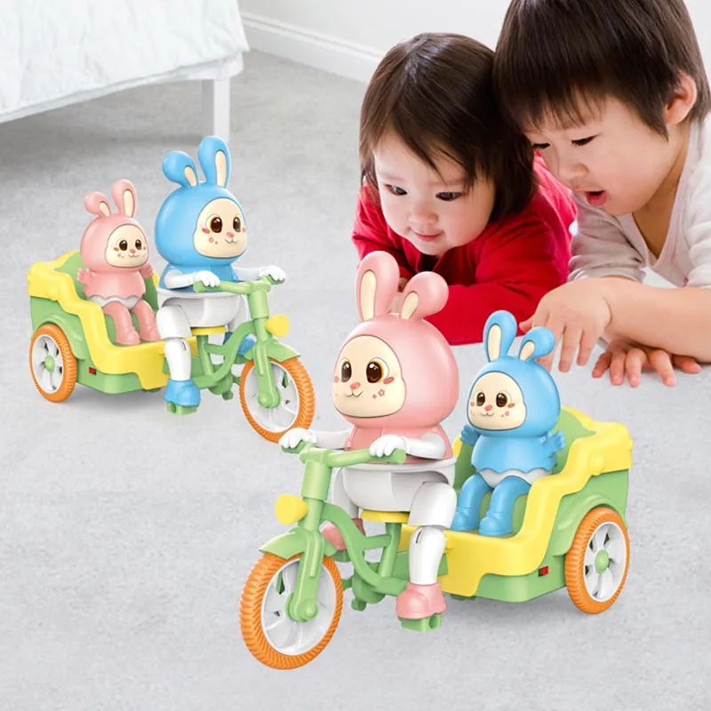 Triciclo eléctrico para montar con conejo de dibujos animados de juguete para niños, nueva bicicleta musical para bebés de 0 a 3 años