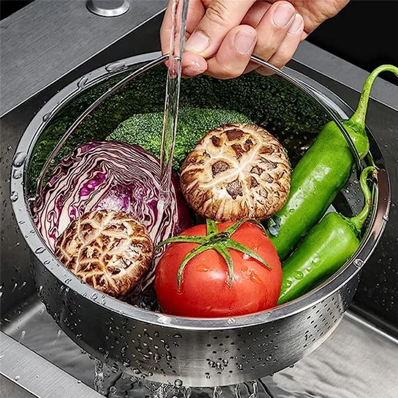 LICG-1 PCS Stainless Steel Steamer Basket Metal Steamer Insert Steaming Rack Vegetables Fruit Colander Strainer With Handle Silv