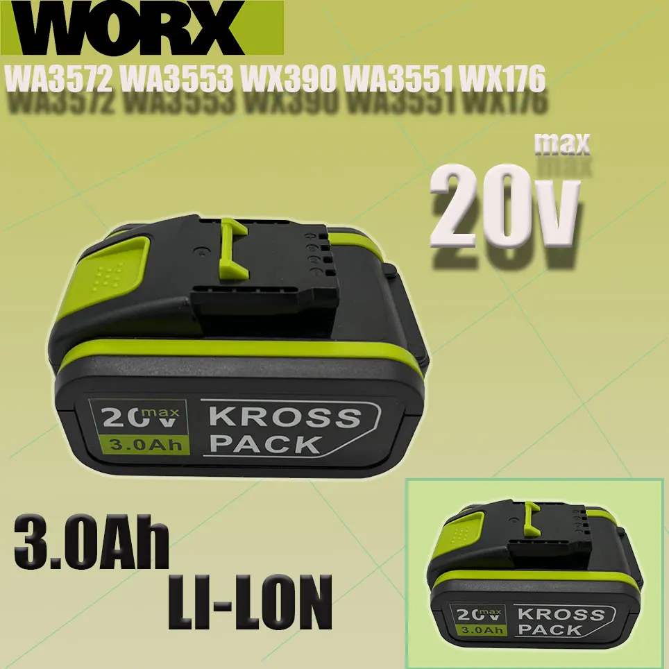 

Оригинальный аккумулятор для Worx 20 в 3000 мАч, литий-ионный аккумулятор WA3553, WA3551, WX176, WA3572, WA3553, WX390, WA3551, WX178, WU268, аккумулятор для дрели