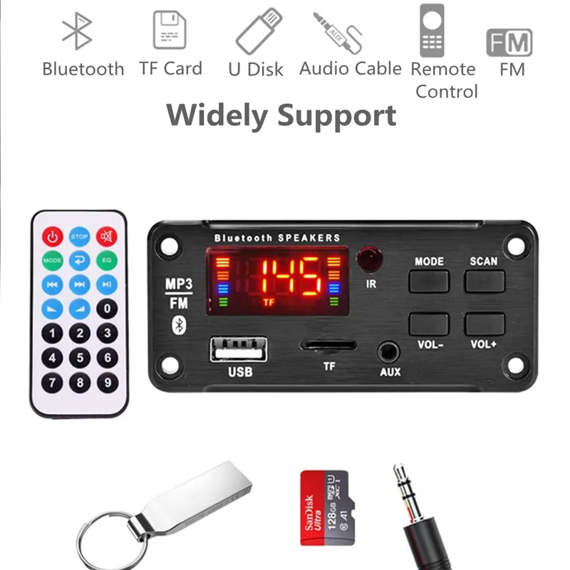 Amplificador de Audio para coche, módulo de Radio FM USB TF, Bluetooth, 12V, MP3, WMA, placa decodificadora, reproductor de MP3 con Control remoto, 2x25W, 50W