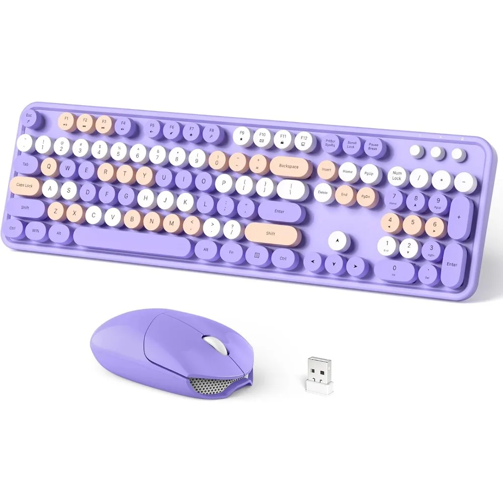 Wireless Keyboard and Mouse Combo, 104-Key Full-Sized, 2.4 GHz USB Receiver, Compatible with Windows Devices