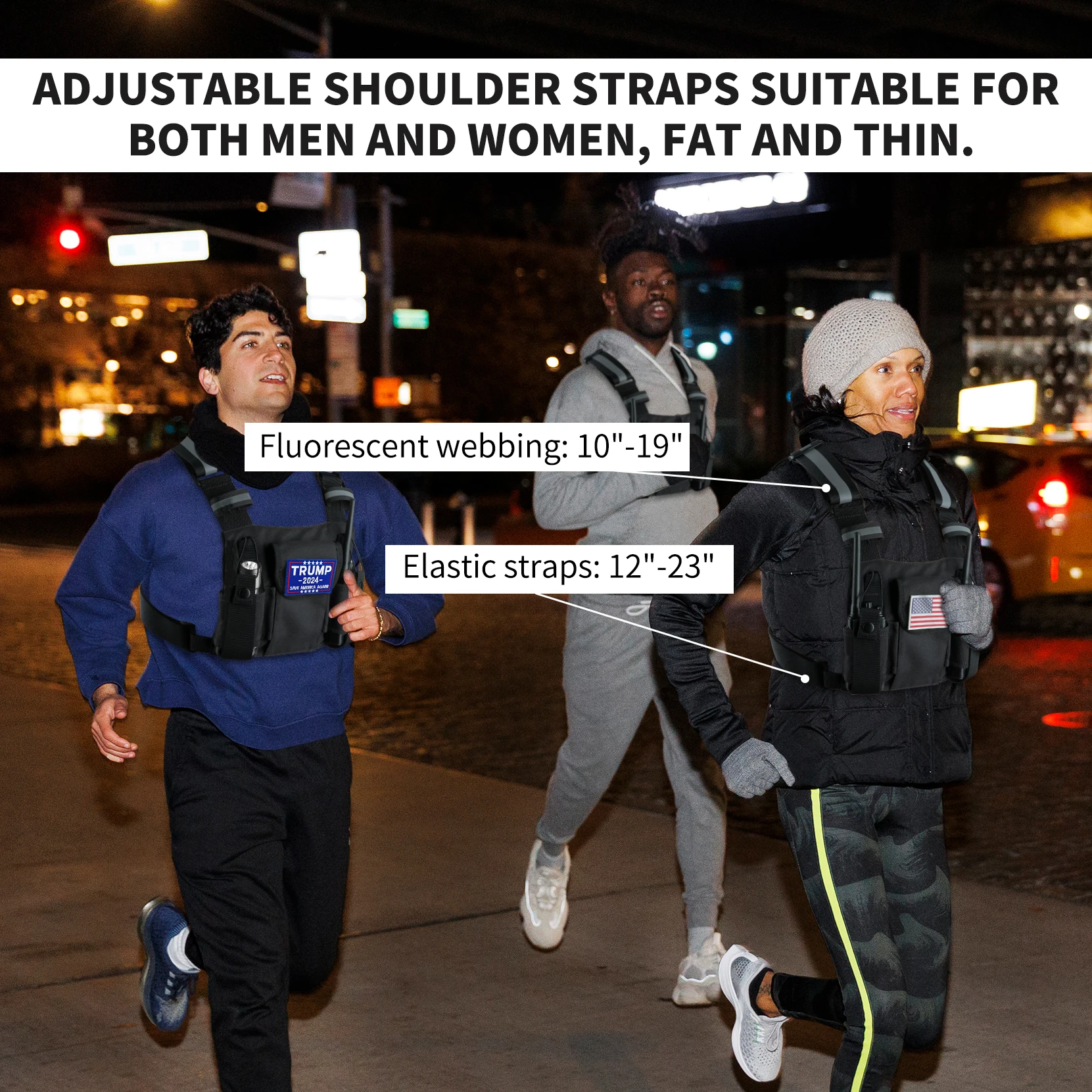 KUNN Radio Harness dengan Tali Reflektif, Micro Rig Harness Chest Pack Rompi Taktis Tas Sarung Radio