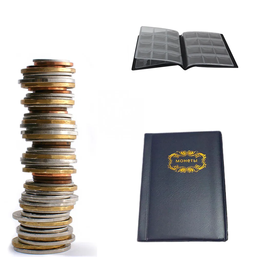 120 Pocket Coin Collection Book Artificial Cover Mini Coin Storage Album Holder Gifts for Collectors Souvenir