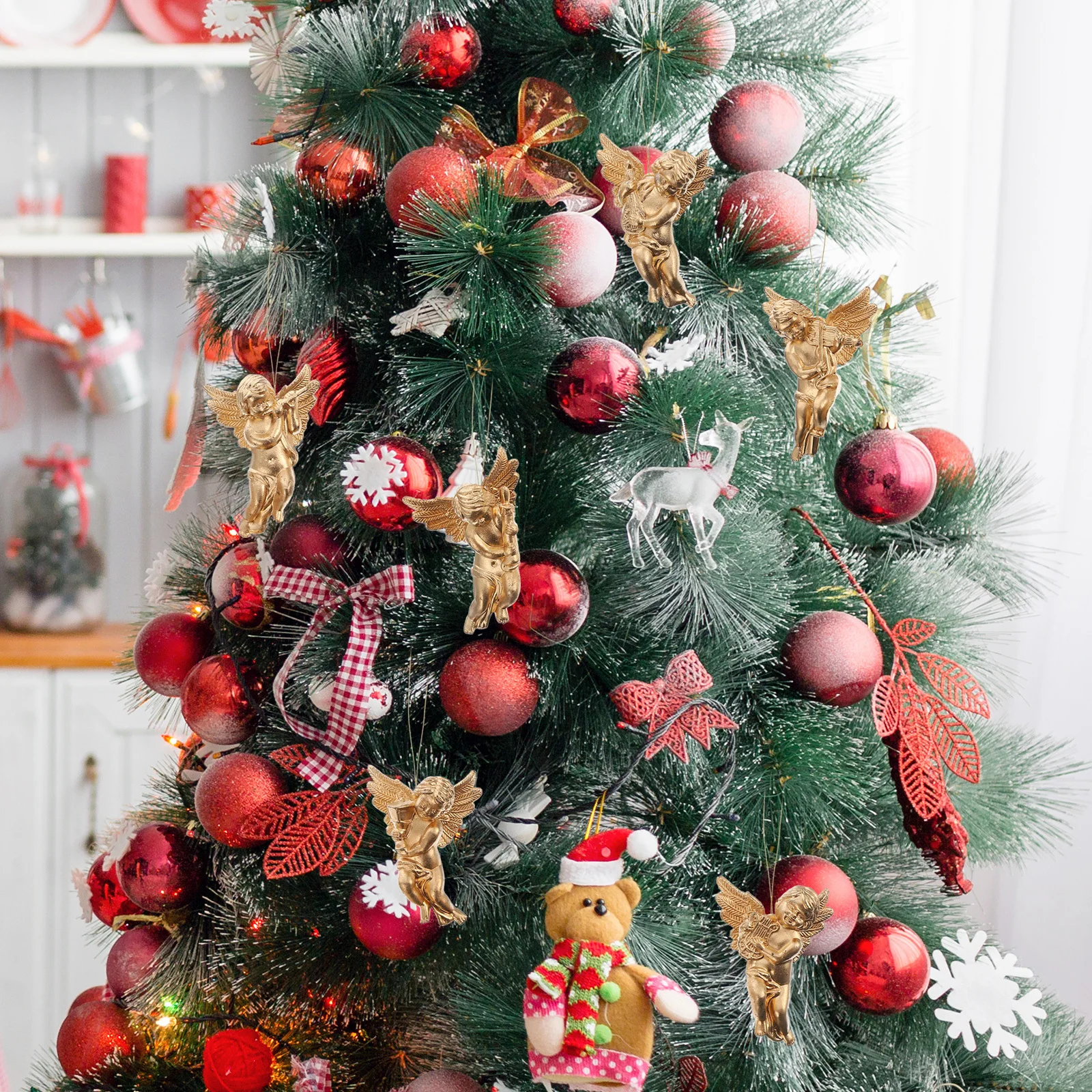 

24Pcs Christmas Tree Pendants Angel Design Plastic Hanging Xmas Decorations Decorative Home Office Festive Decor