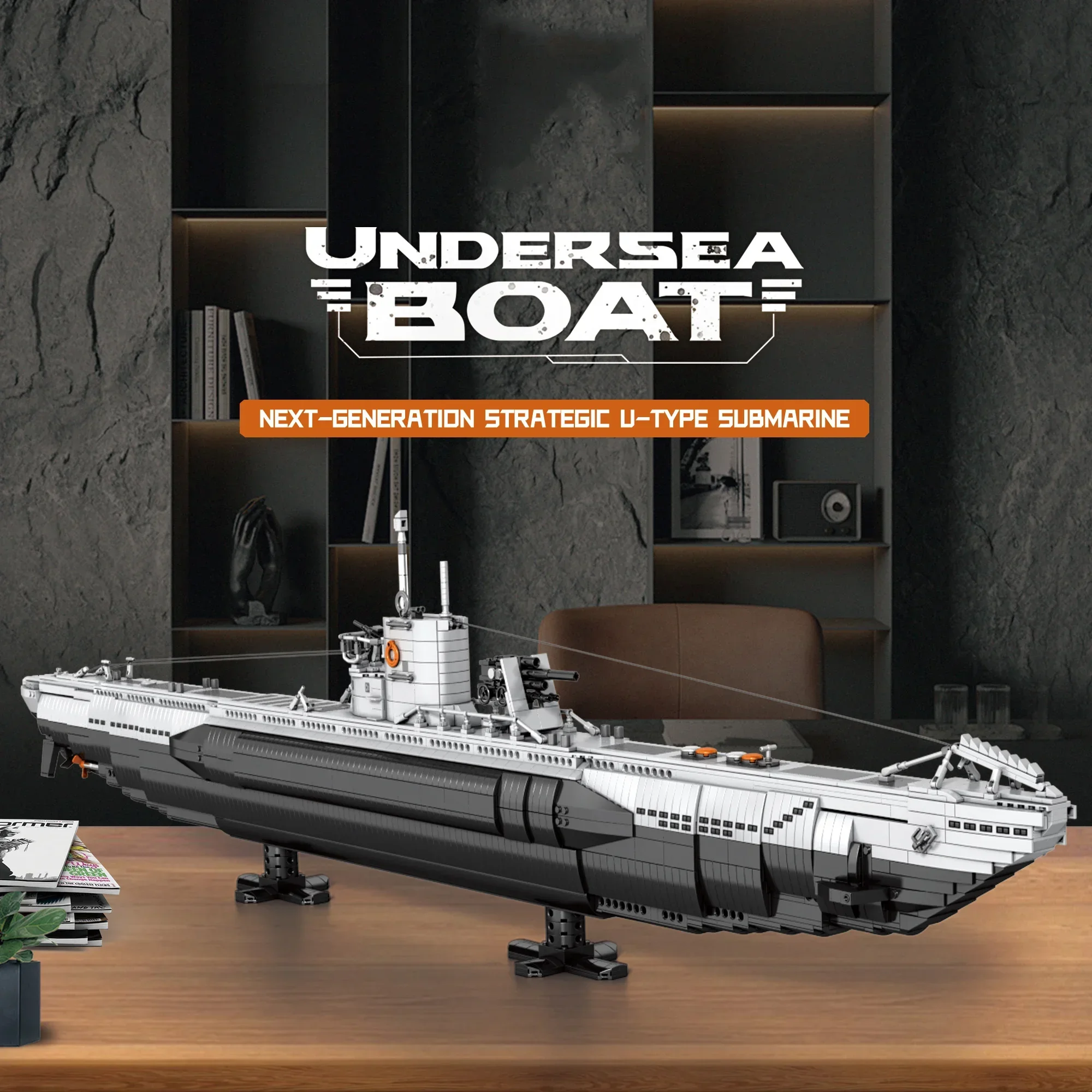 3987PCS U Förmigen U-boot Bausteine Unterwasser Boot Modell Bricks Set Mit Basis Halterung Desktop
