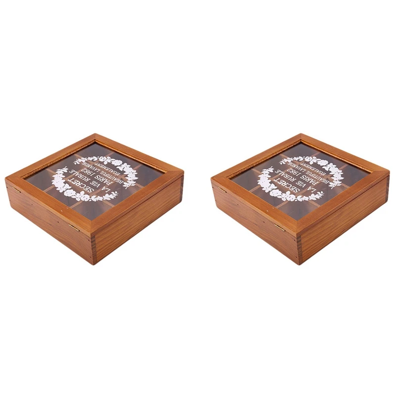 

2X 9 Section Wooden Chic Tea Box Compartments Container Bag Chest Storage Spice New Store Boxes-Wood Color