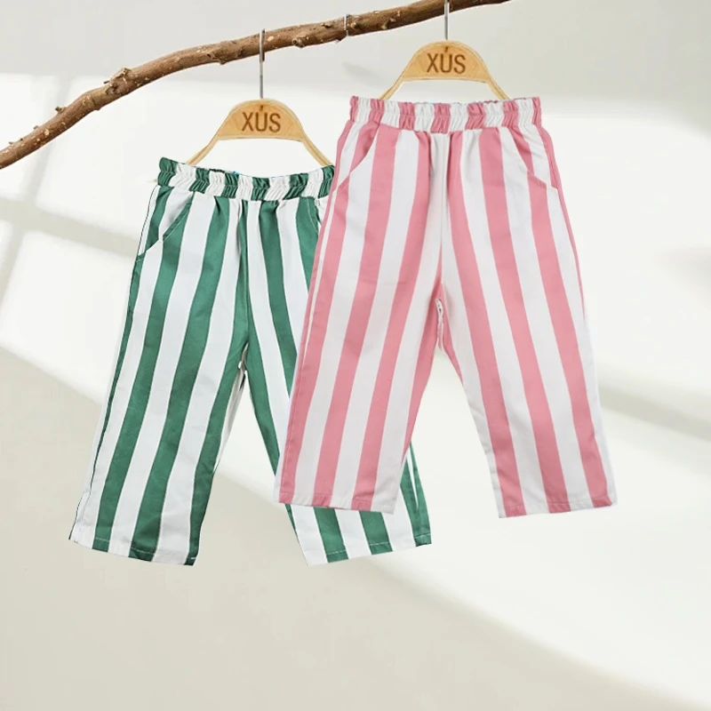 

Summer Autumn New Boy Girl Children Loose Striped Casual Pants Baby Pockets Pants Kid Outdoor Cotton Trousers Toddler Costume