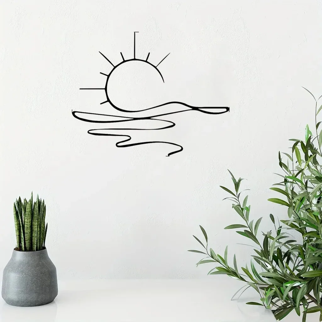 

«Минималистичный настенный рисунок восхода солнца — современный металлический железный настенный декор, абстрактный дизайн линии солнца для дома | Элегантное новоселье и свадьба