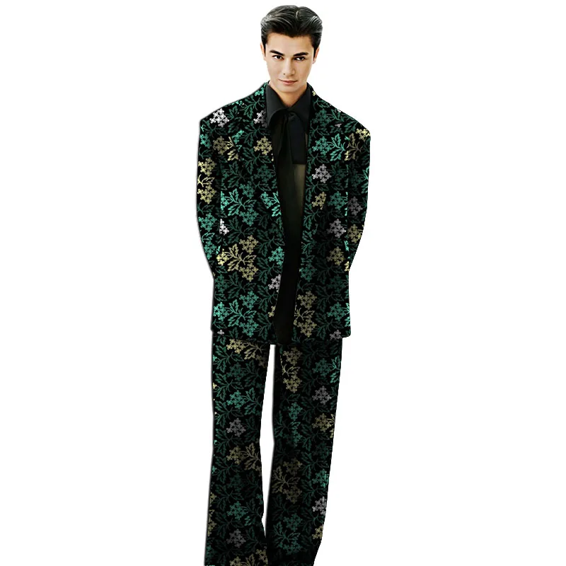 African Couture Men's Suit Set Colorful Print  Blazers With Trousers Custom Made Male Performance Costume