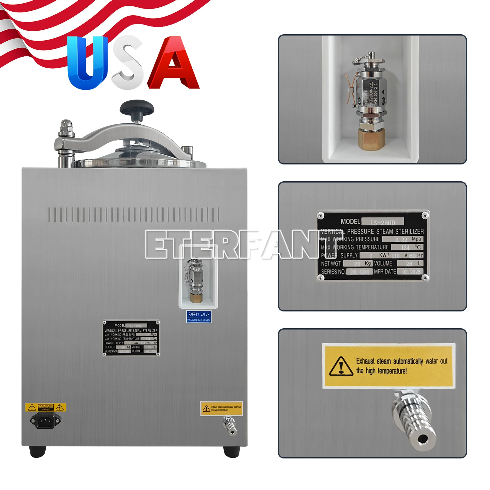 Autoclave verticale sterilizzatore ad alta pressione da 35 litri Display a LED/Autoclave a vapore a pressione verticale da 28 litri Automazione sterilizzatore US