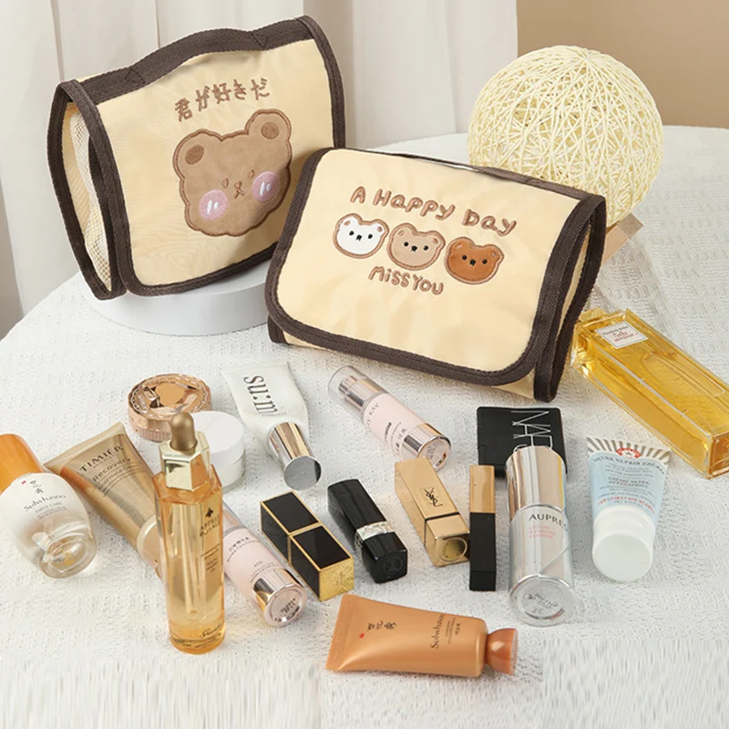 Kleine Beer Make-up Kwasten Opbergtas Leuke Opvouwbare Opbergtas Ins Stijl Draagbare Reizen Cosmetische Gereedschappen Organizer Case Pouch