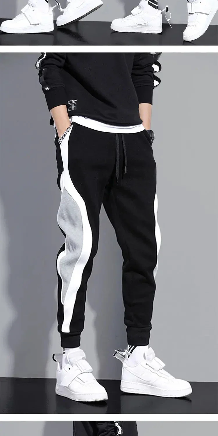 Herbstliche Herrenhose, weit geschnitten, lässig, mit Patchwork-Design, neunlängenlang, sportlich, mit elastischem Bund, atmungsaktiv, mit Bündchen am Fuß. – Detail 4