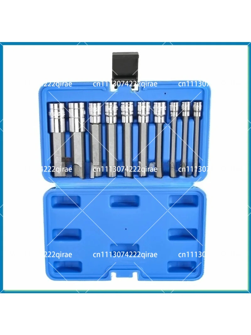 10 Piece 4 inch Spline Tip Bit Socket Set M-Type Universal Sleeve Triple Square Drive Tool Kit