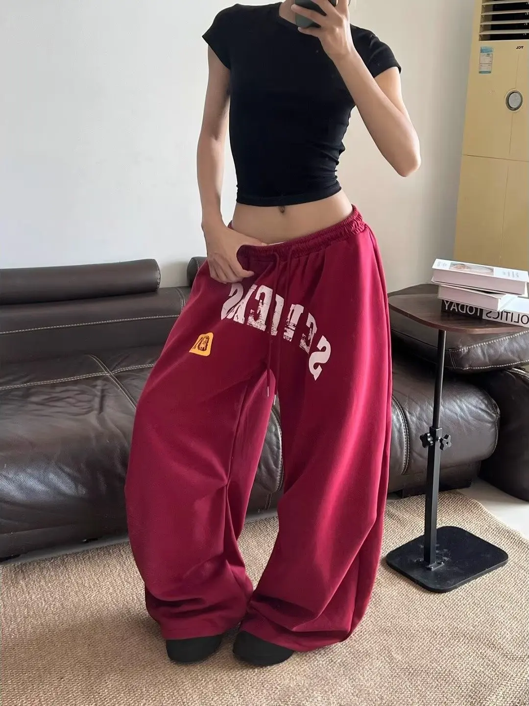 

Спортивные спортивные штаны с буквенным принтом в американском стиле ретро, свободные повседневные брюки с широкими штанинами для пар