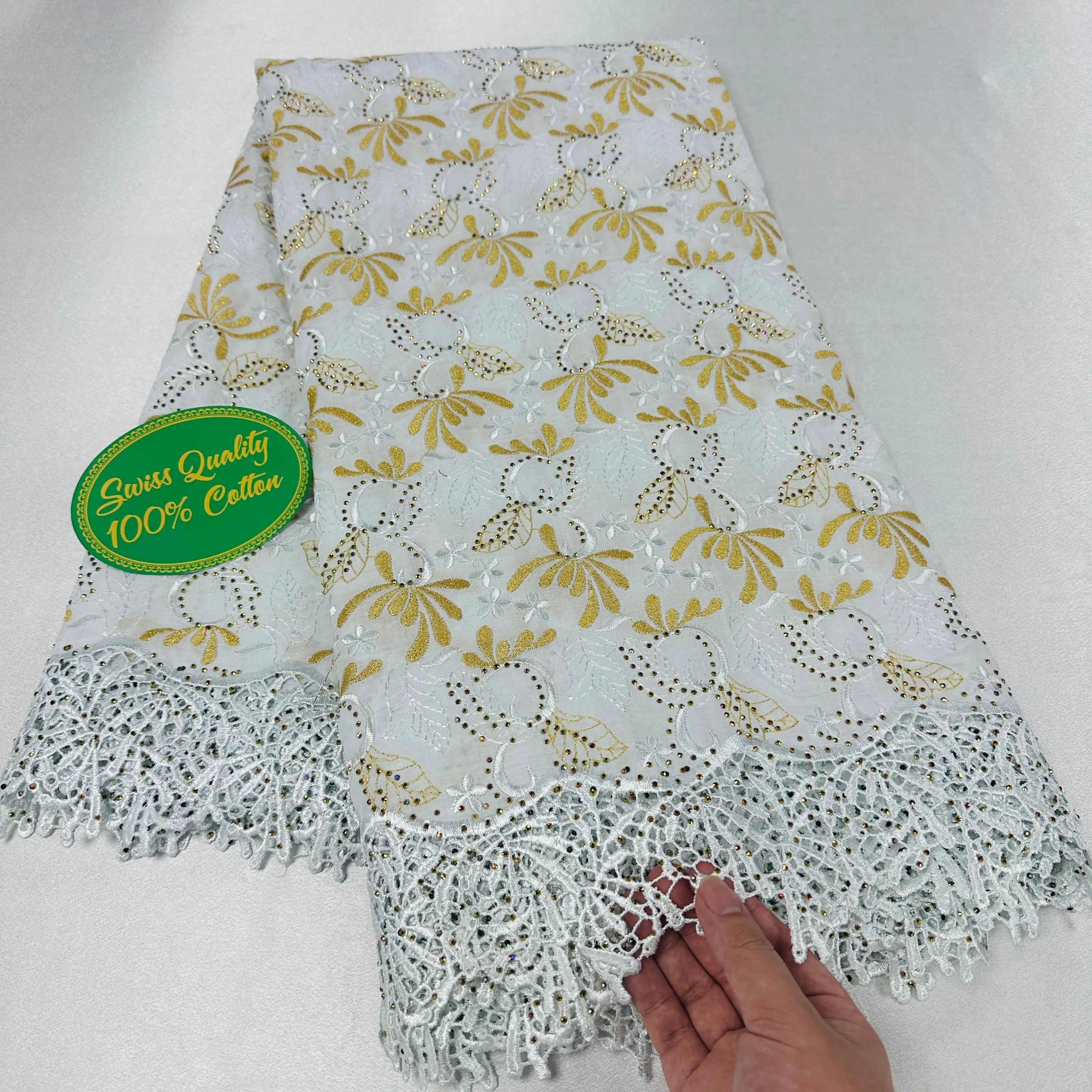 New 5Yards Swiss Voile Lace 2023 High Quality Yellow Africa Embroidery 100% Cotton Fabric Brode Popular For African Women Cloth