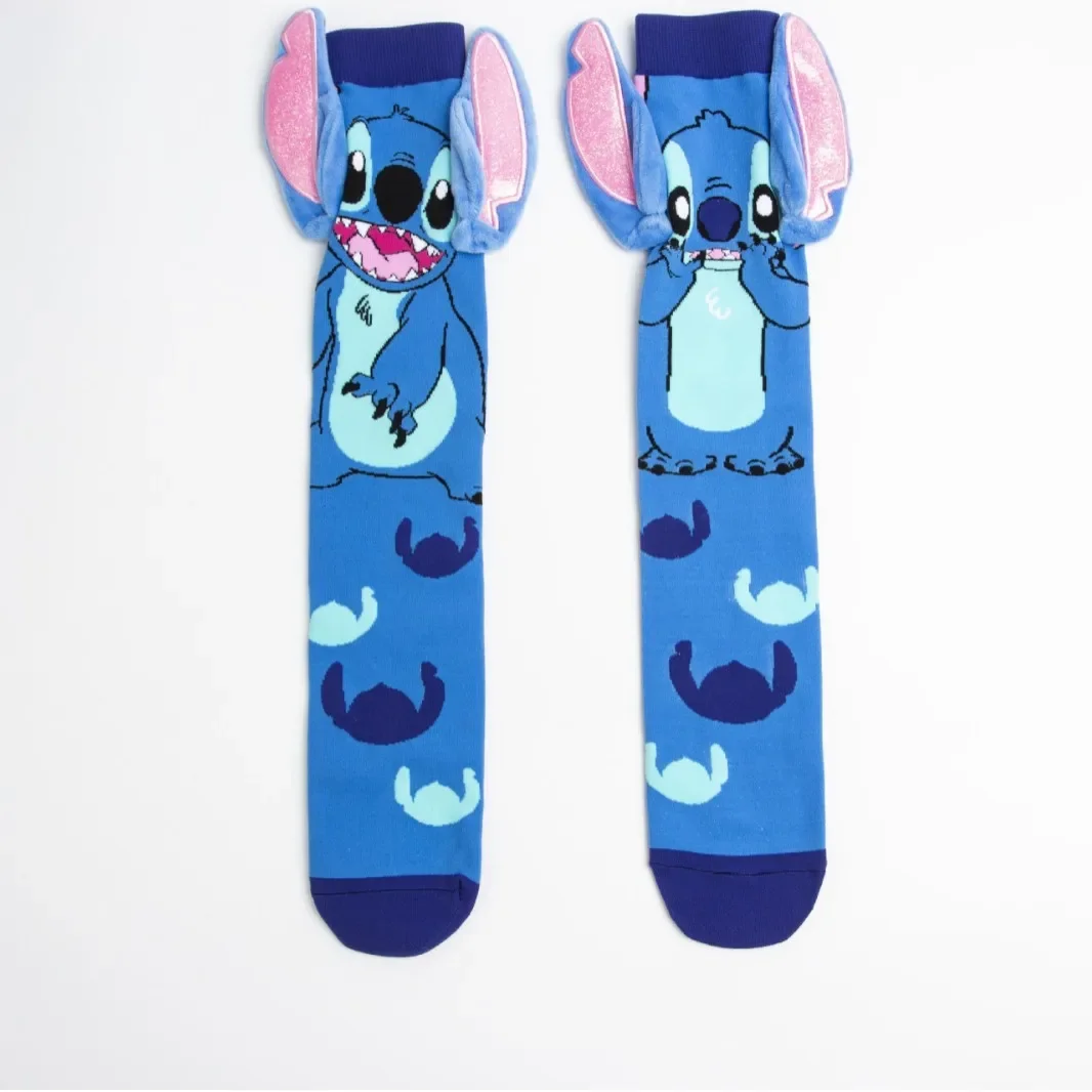 Disney stitch anjo meias crianças acolchoadas quentes meados de bezerro meias meninas inverno macio engraçado sono chão meias de algodão presente de natal